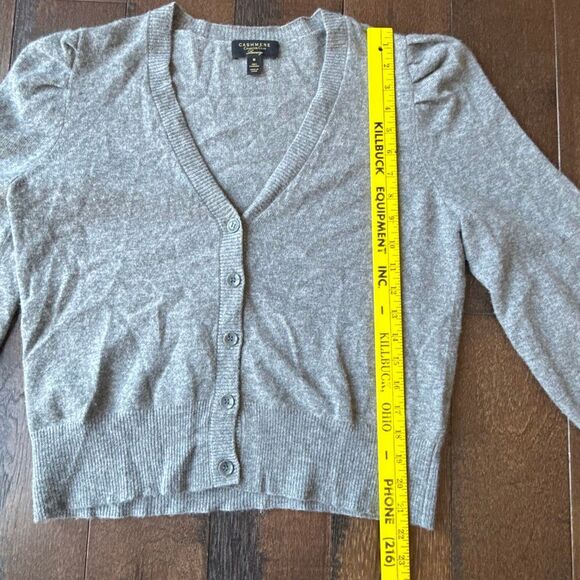 Charter club 100% cashmere cardigan sweater womens size medium gray puff sleeve - Picture 8 of 9